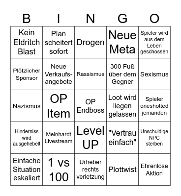DnD Fortnite Bingo Card