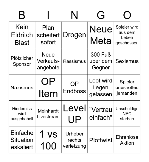 DnD Fortnite Bingo Card