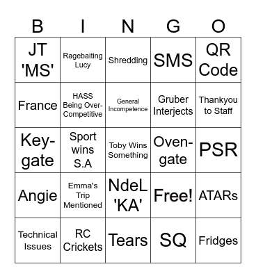 End of Year Meeting Bingo Card