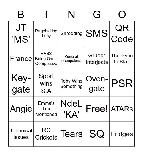 End of Year Meeting Bingo Card