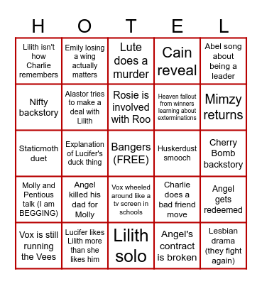 Hazbin S3 Bingo Card