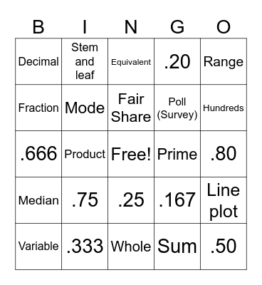 Spiral Review Bingo Card