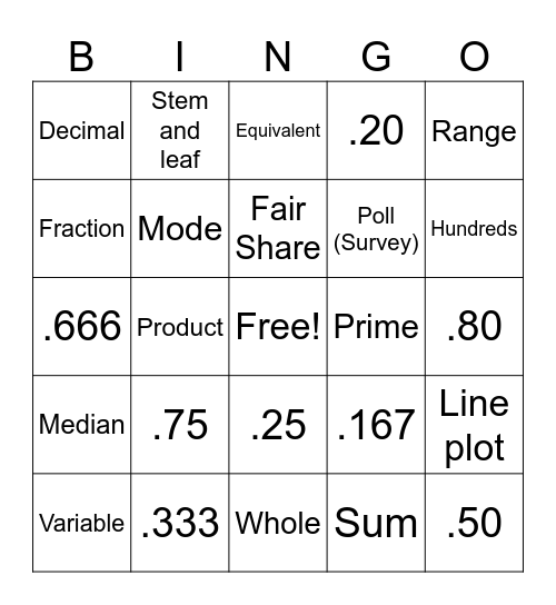 Spiral Review Bingo Card