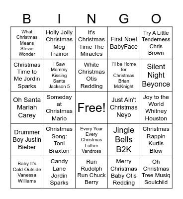Holiday Music Bingo Card