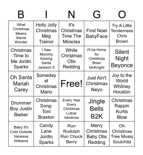 Holiday Music Bingo Card