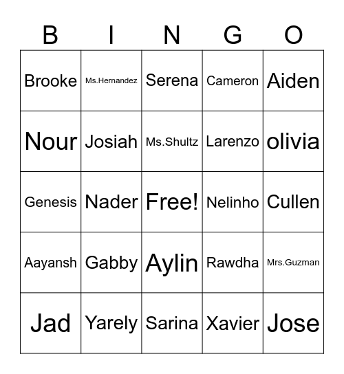 Untitled Bingo Card