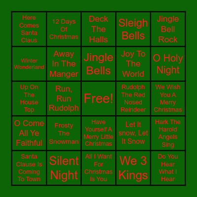 Christmas Carol Bingo Card