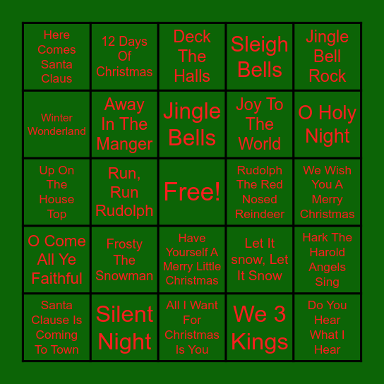 Christmas Carol Bingo Card