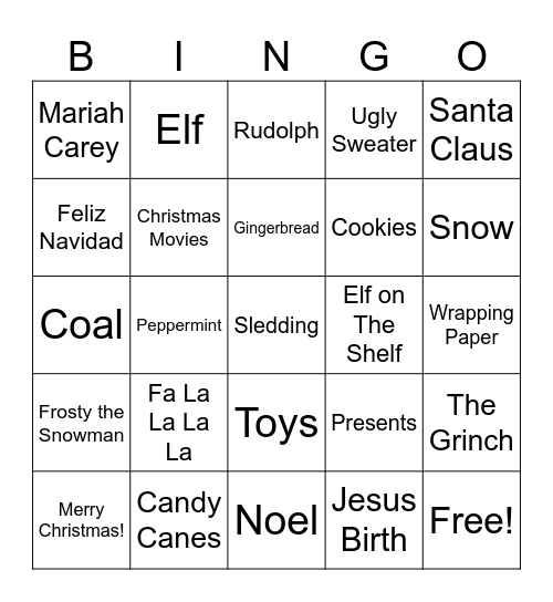 2025 HCA Christnas Bingo Card
