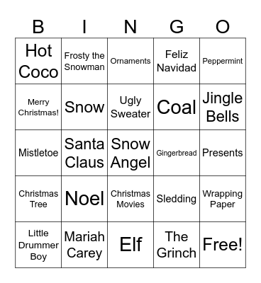 2025 HCA Christmas Bingo Card