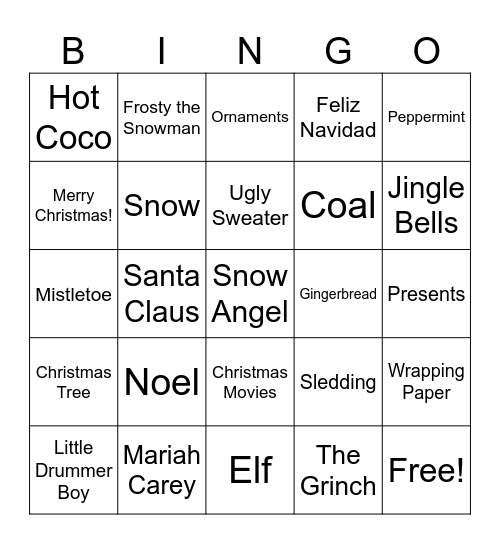 2025 HCA Christmas Bingo Card