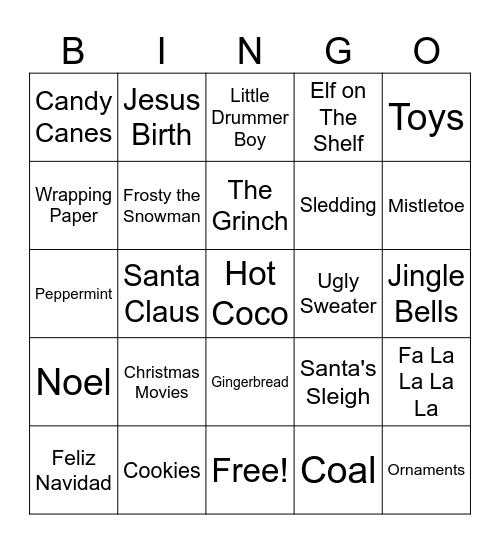 2025 HCA Christmas Bingo Card