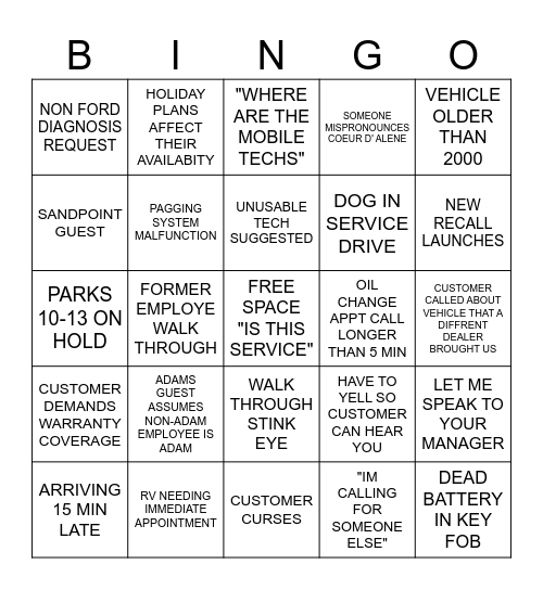 BDC Bingo Card