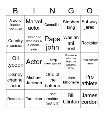 List bingo Card