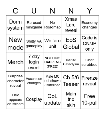 Stella Sora Xmas Stream Bingo Card