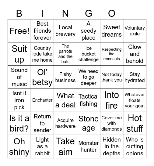 Mc advancements Bingo Card