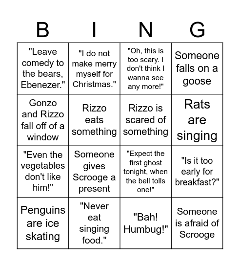 Muppet's Christmas Carol Bingo Card