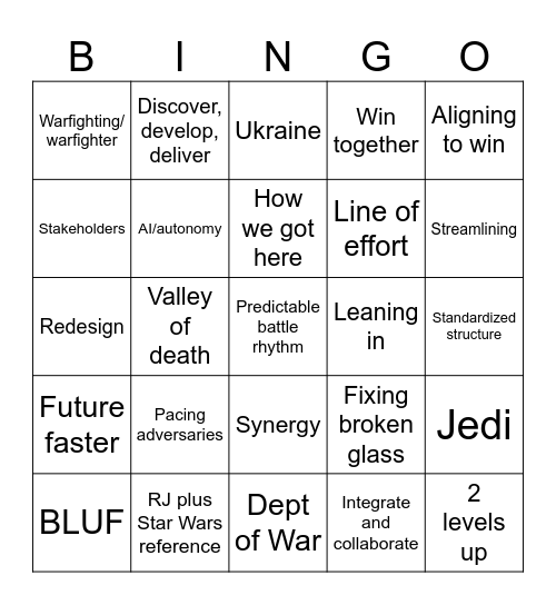 All Call Bingo Card