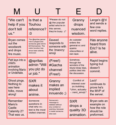 Spritas Admin Bingo Card