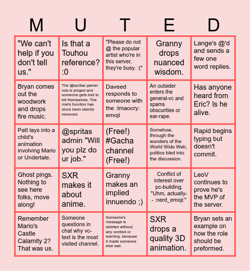 Spritas Admin Bingo Card