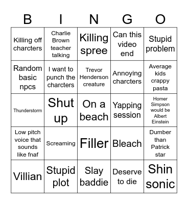 Gametoons sprunki beach video Bingo Card