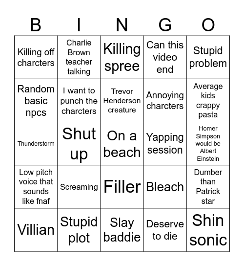 Gametoons sprunki beach video Bingo Card