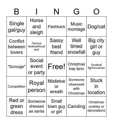 Christmas Romcom Bingo Card