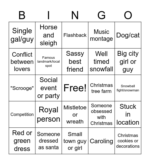 Christmas Romcom Bingo Card