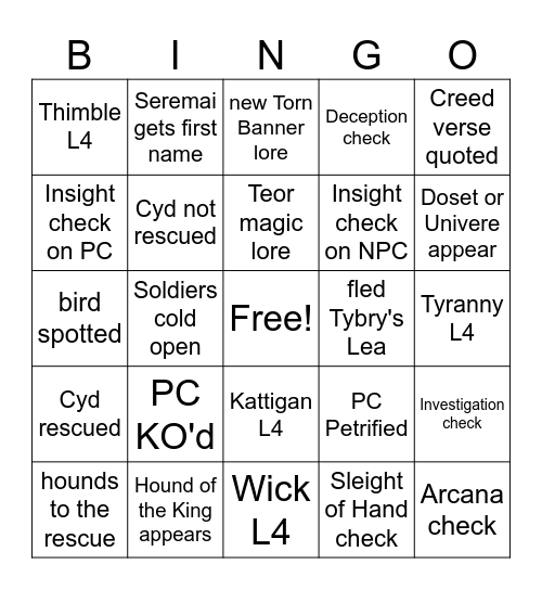 Between Soon-To-Be Rock and a Hard Place [Critical Role 4.10] Bingo Card
