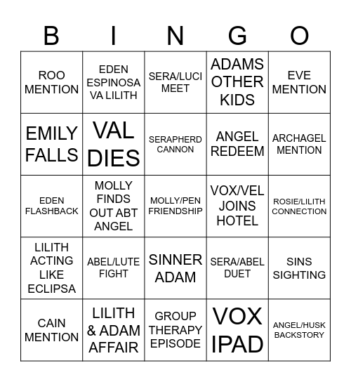 HAZBIN SSN 3 PREDICT Bingo Card