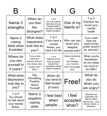 Mental Health Bingo . Bingo Card