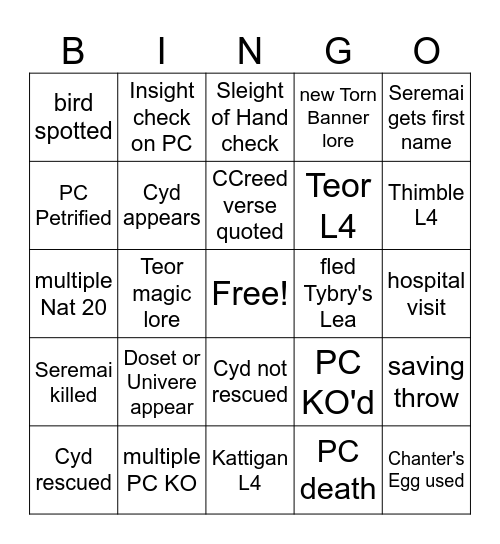 Untitled Bingo Card