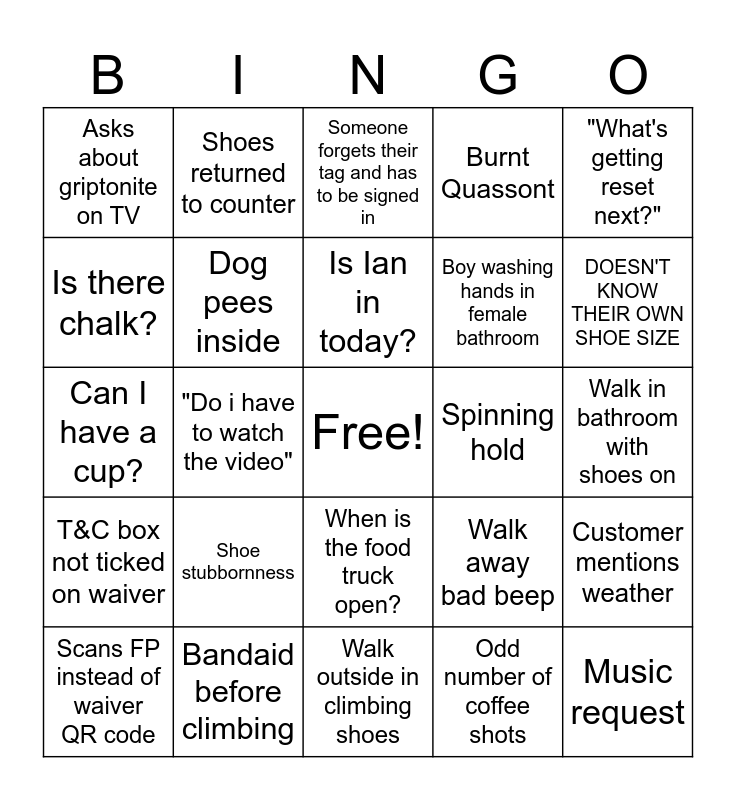 Core Bingo Card