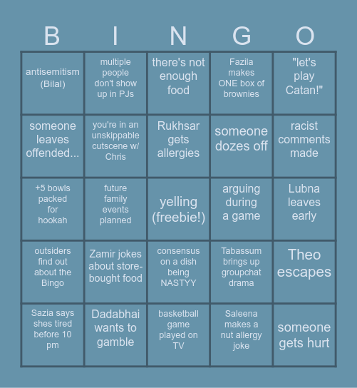 ᴄᴏᴜꜱɪɴ ᴘᴊ ᴘᴀʀᴛʏ  ☆ Bingo Card