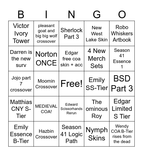 Christmas Stream Bingo Card