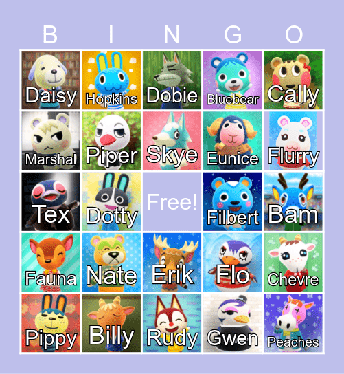 ACNH Holiday Villager Bingo Card