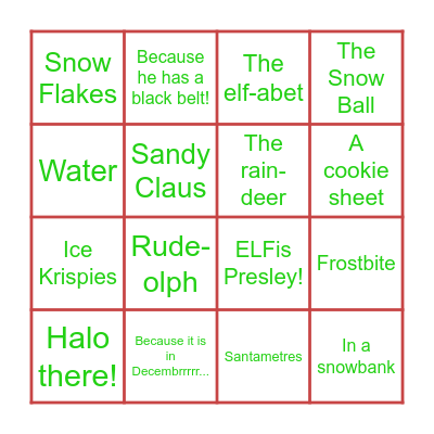 CHRISTMAS CRACKERS JOKES Bingo Card