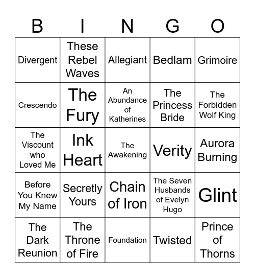 Amanda's Book Bingo Card