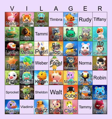 Animal Crossing Bingo Card