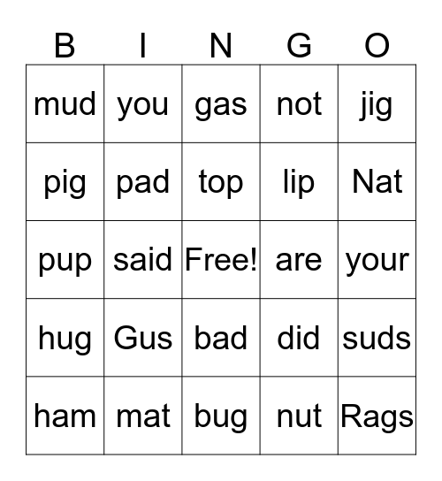 Word Bingo Card