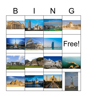 Landmarks Bingo Card