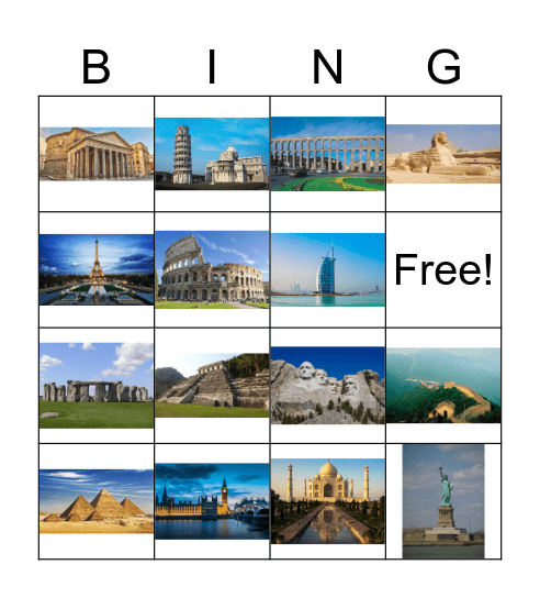 Landmarks Bingo Card