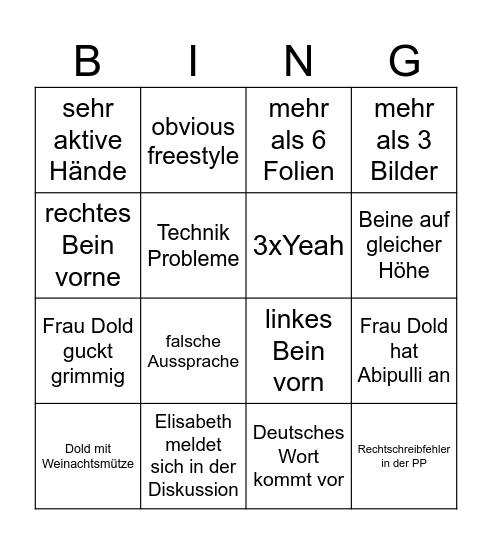 Tobi Präsentationsbingo Card