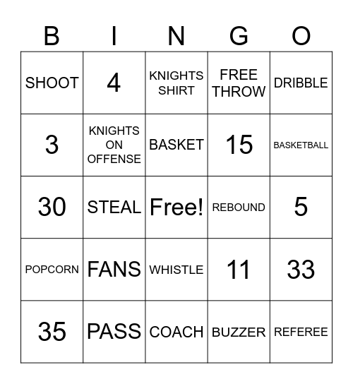 BASKETBALL BINGO Card
