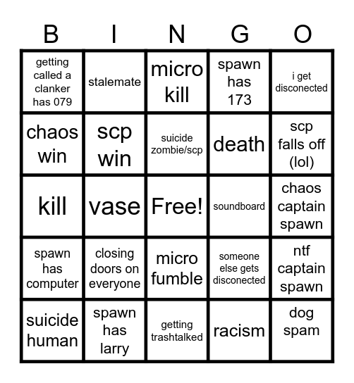 scp sl bingo Card