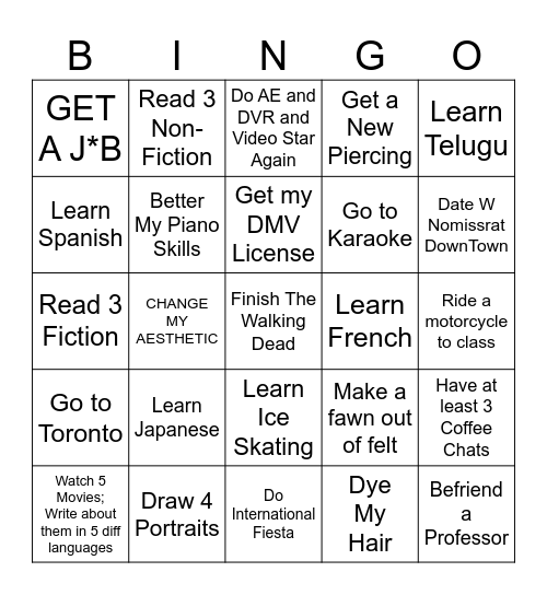 Queens' Vision Board Bingo Card