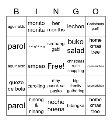 holiday bingo Card