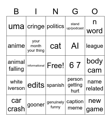 1 per reel Bingo Card
