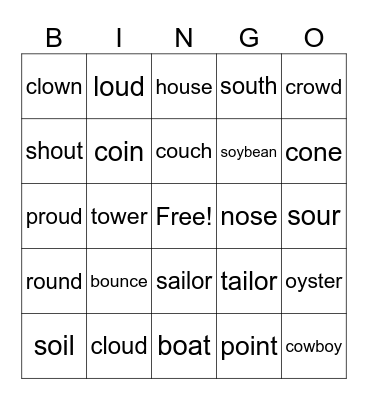 6 grade ow/ou/oi/oy Bingo Card
