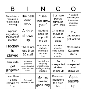 Happy Holidays Bingo Card